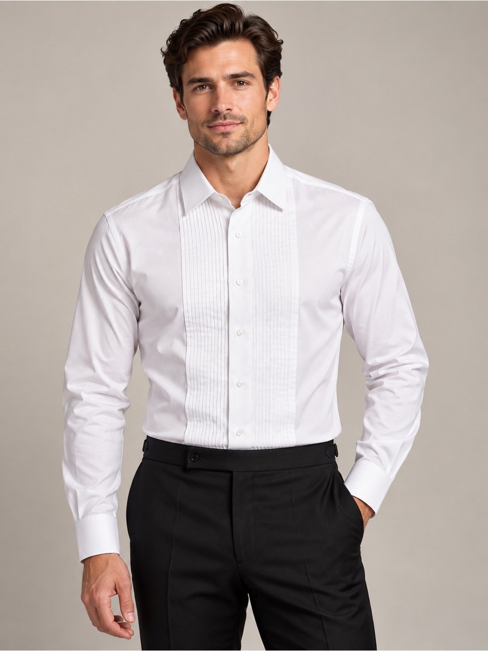 Men's tuxedo White Pleated Front Dress Shirt - Tailored Formal Shirt
